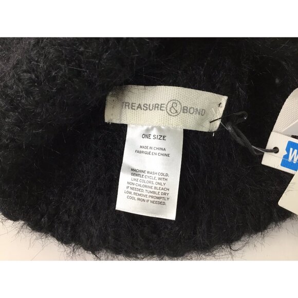 Treasure & Bond Nordstrom Black Knit Beanie Fuzzy Warm Hat NWT - Picture 4 of 4